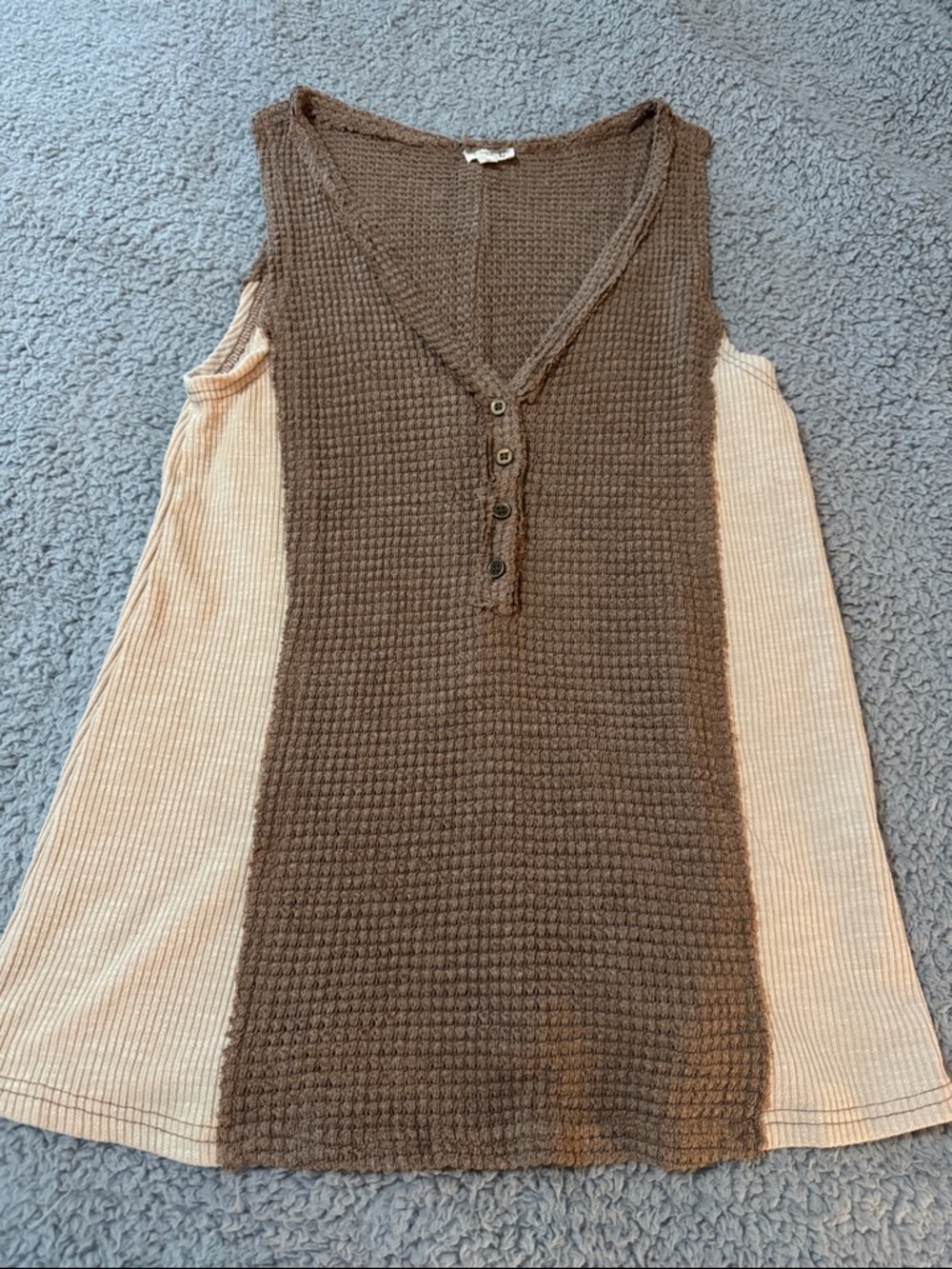 POL Two-Tone Waffle & Ribbed Tank in Brown and Cream